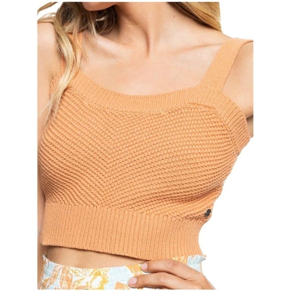 Roxy Women's XL Knit Crop Tank Top Peach Orange Cotton Blend Sleeveless Boho